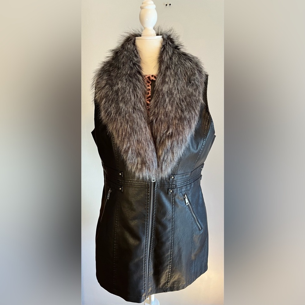 Faux leather and fur vest